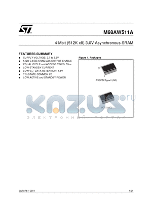 M68AW511AL55NC1T datasheet - 4 Mbit (512K x8) 3.0V Asynchronous SRAM