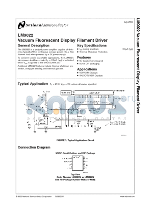 LM9022N datasheet - Vacuum Fluorescent Display Filament Driver
