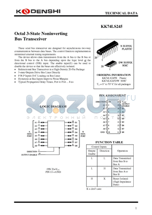 KK74LS245 datasheet - Octal 3-State Noninverting Bus Transceiver