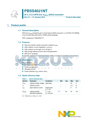 PBSS4021NT datasheet - 20 V, 4.3 A NPN low VCEsat (BISS) transistor