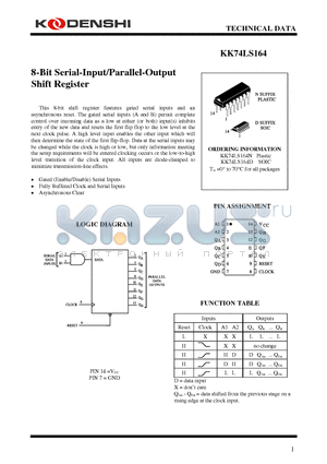 KK74LS164 datasheet - 8-Bit Serial-Input/Parallel-Output Shift Register