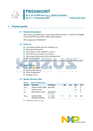 PBSS4032NT datasheet - 30 V, 2.6 A NPN low VCEsat (BISS) transistor