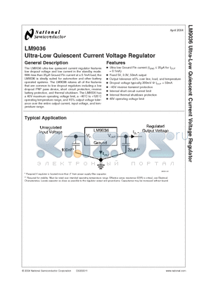 LM9036 datasheet - Ultra-Low Quiescent Current Voltage Regulator