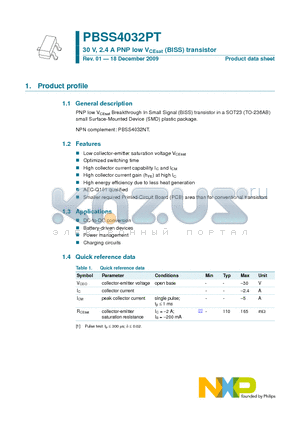 PBSS4032PT datasheet - 30 V, 2.4 A PNP low VCEsat (BISS) transistor
