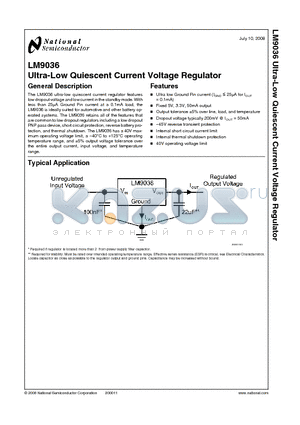 LM9036 datasheet - Ultra-Low Quiescent Current Voltage Regulator