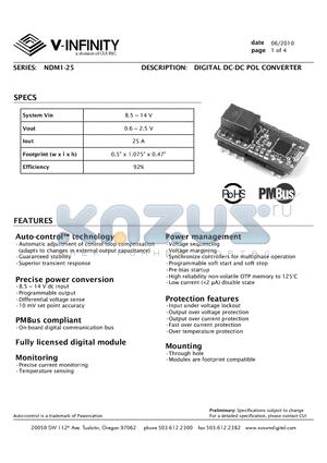 NDM1-25 datasheet - DIGITAL DC-DC POL CONVERTER