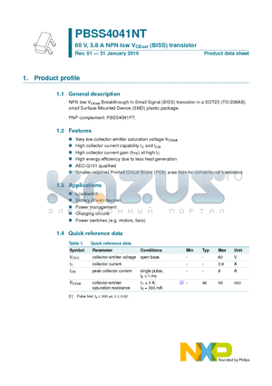 PBSS4041NT datasheet - 60 V, 3.8 A NPN low VCEsat (BISS) transistor