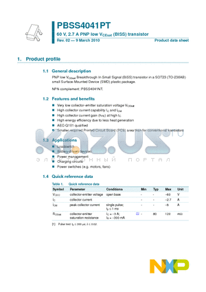 PBSS4041PT datasheet - 60 V, 2.7 A PNP low VCEsat (BISS) transistor
