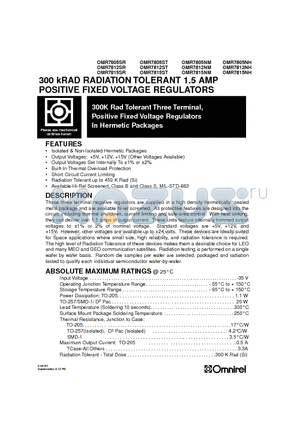 OMR7805NH datasheet - 300 kRAD RADIATION TOLERANT 1.5 AMP POSITIVE FIXED VOLTAGE REGULATORS