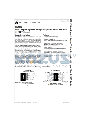 LM9070 datasheet - Low-Dropout System Voltage Regulator with Keep-Alive ON/OFF Control