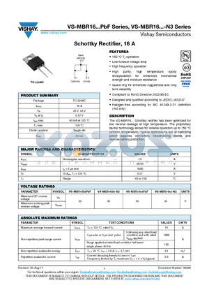 MBR1645PBF datasheet - Schottky Rectifier, 16 A