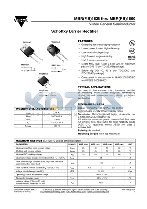 MBR1645HE3/45 datasheet - Schottky Barrier Rectifier