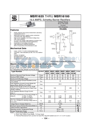 MBR1650 datasheet - 16.0 AMPS. Schottky Barrier Rectifiers