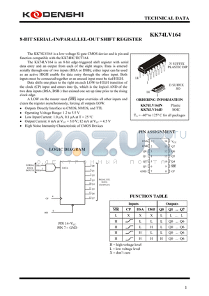 KK74LV164 datasheet - 8-BIT SERIAL-IN/PARALLEL-OUT SHIFT REGISTER