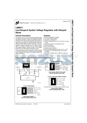 LM9071 datasheet - Low-Dropout System Voltage Regulator with Delayed Reset