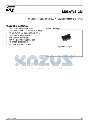 M68AW512ML70ND6T datasheet - 8 Mbit (512K x16) 3.0V Asynchronous SRAM