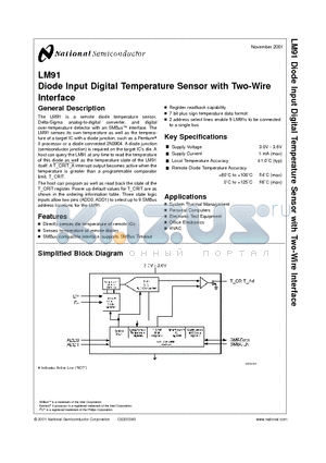 LM91DIMQAX datasheet - Diode Input Digital Temperature Sensor with Two-Wire Interface