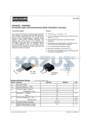 NDP4050L datasheet - N-Channel Logic Level Enhancement Mode Field Effect Transistor