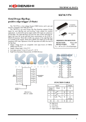 KK74LV574 datasheet - Octal D-type flip-flop; positive edge-trigger (3-State)