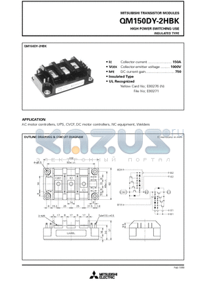 QM150DY-2H datasheet - HIGH POWER SWITCHING USE INSULATED TYPE