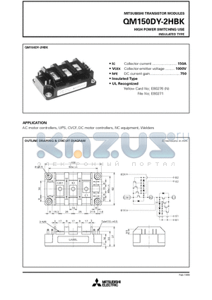 QM150DY-2HBK datasheet - HIGH POWER SWITCHING USE INSULATED TYPE