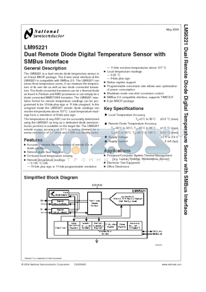 LM95221CIMMX datasheet - Dual Remote Diode Digital Temperature Sensor with SMBus Interface