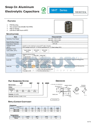 MHT datasheet - Snap-In Aluminum Electrolytic Capacitors
