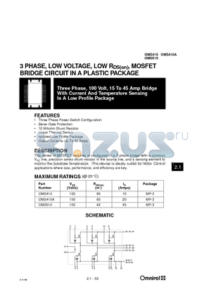 OMS410A datasheet - 3 PHASE, LOW VOLTAGE, LOW RDS(on), MOSFET BRIDGE CIRCUIT IN A PLASTIC PACKAGE