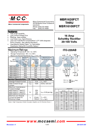 MBR1660FCT datasheet - 16 Amp Schottky Rectifier 20-100 Volts