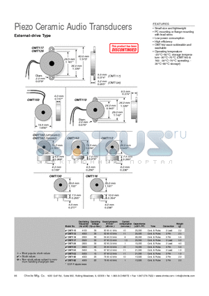 OMT117 datasheet - Piezo Ceramic Audio Transducers