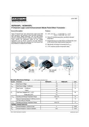 NDP6030 datasheet - P-Channel Logic Level Enhancement Mode Field Effect Transistor