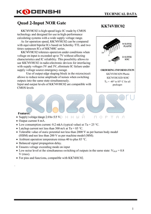KK74VHC02D datasheet - Quad 2-Input NOR Gate