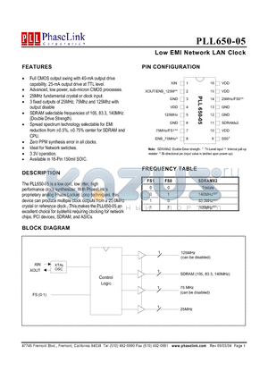 PLL650-05BCLR datasheet - Low EMI Network LAN Clock