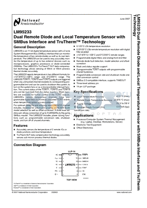LM95233CISDX datasheet - Dual Remote Diode and Local Temperature Sensor with SMBus Interface and TruTherm Technology