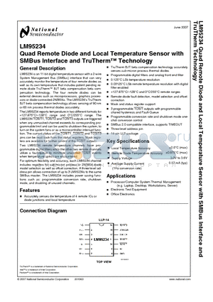 LM95234CISD datasheet - Quad Remote Diode and Local Temperature Sensor with SMBus Interface and TruTherm Technology