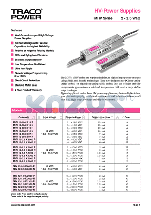 MHV12-2.0K1000P datasheet - HV-Power Supplies