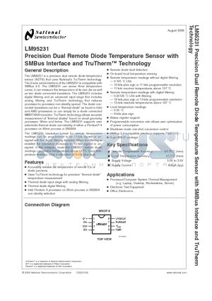 LM95231CIMM datasheet - Precision Dual Remote Diode Temperature Sensor with SMBus Interface and TruTherm Technology