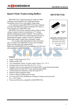 KK74VHCT126 datasheet - Quad 3-State Noninverting Buffers