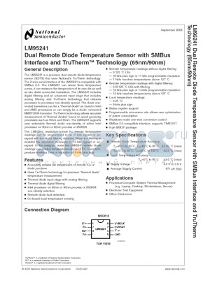 LM95241CIMM-2 datasheet - Dual Remote Diode Temperature Sensor with SMBus Interface and TruTherm Technology (65nm/90nm)