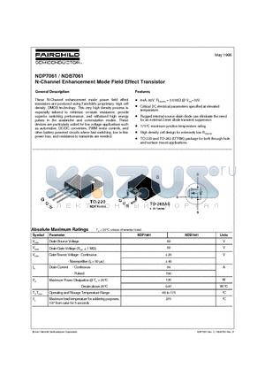 NDP7061 datasheet - N-Channel Enhancement Mode Field Effect Transistor