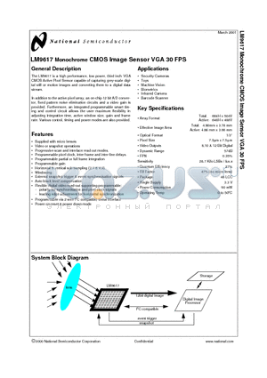 LM9617CCEA datasheet - Monochrome CMOS Image Sensor VGA 30 FPS