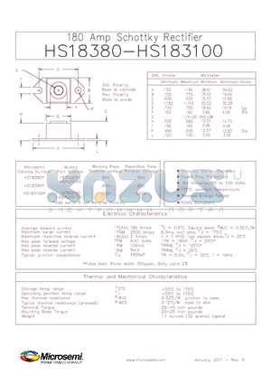 MBR200100 datasheet - 180 Amp Schottky Rectifier