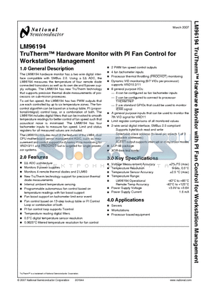 LM96194 datasheet - TruTherm Hardware Monitor with PI Fan Control for Workstation Management