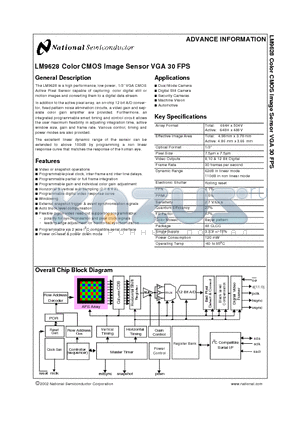 LM9628EVAL-KIT datasheet - LM9628 Color CMOS Image Sensor VGA 30 FPS
