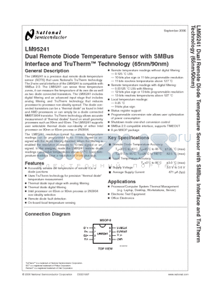 LM95241CIMMX-1 datasheet - Dual Remote Diode Temperature Sensor with SMBus Interface and TruTherm Technology (65nm/90nm)