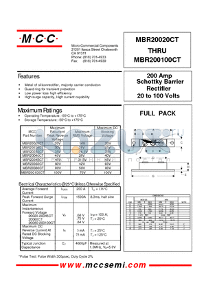 MBR200100CT datasheet - 200 Amp Rectifier 20 to 100 Volts Schottky Barrier
