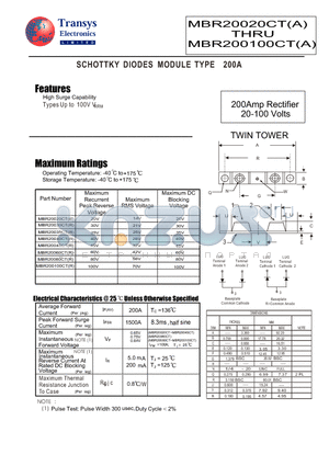 MBR200100CT datasheet - SCHOTTKY DIODES MODULE TYPE 200A