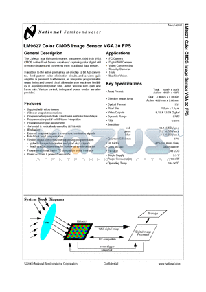 LM9627CCEA datasheet - Color CMOS Image Sensor VGA 30 FPS