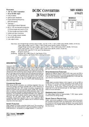 MHV2812DF/883 datasheet - DC/DC CONVERTERS 28 VOLT INPUT