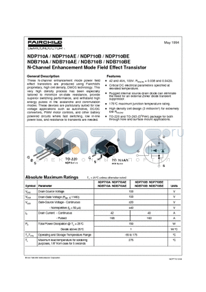 NDP710BE datasheet - N-Channel Enhancement Mode Field Effect Transistor